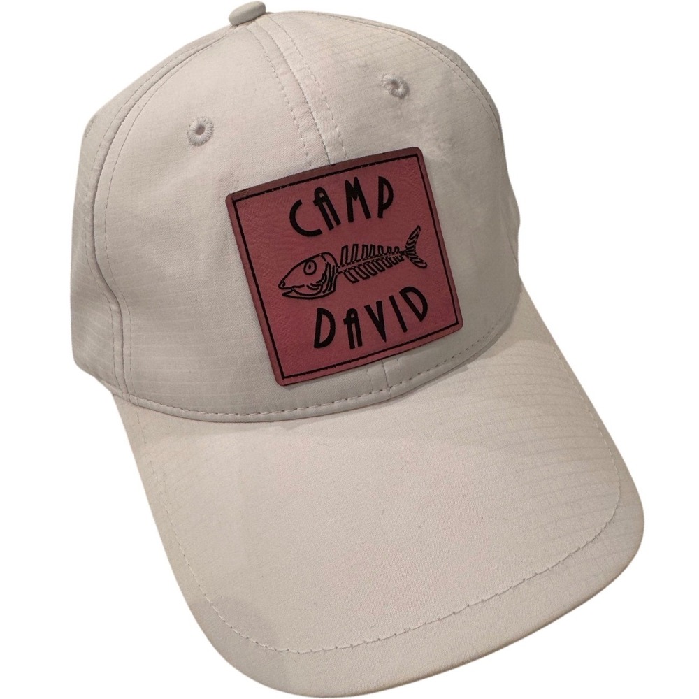 Cap America Camp David White Ripstop Baseball Hat Pink Fish Skeleton Patch Cap